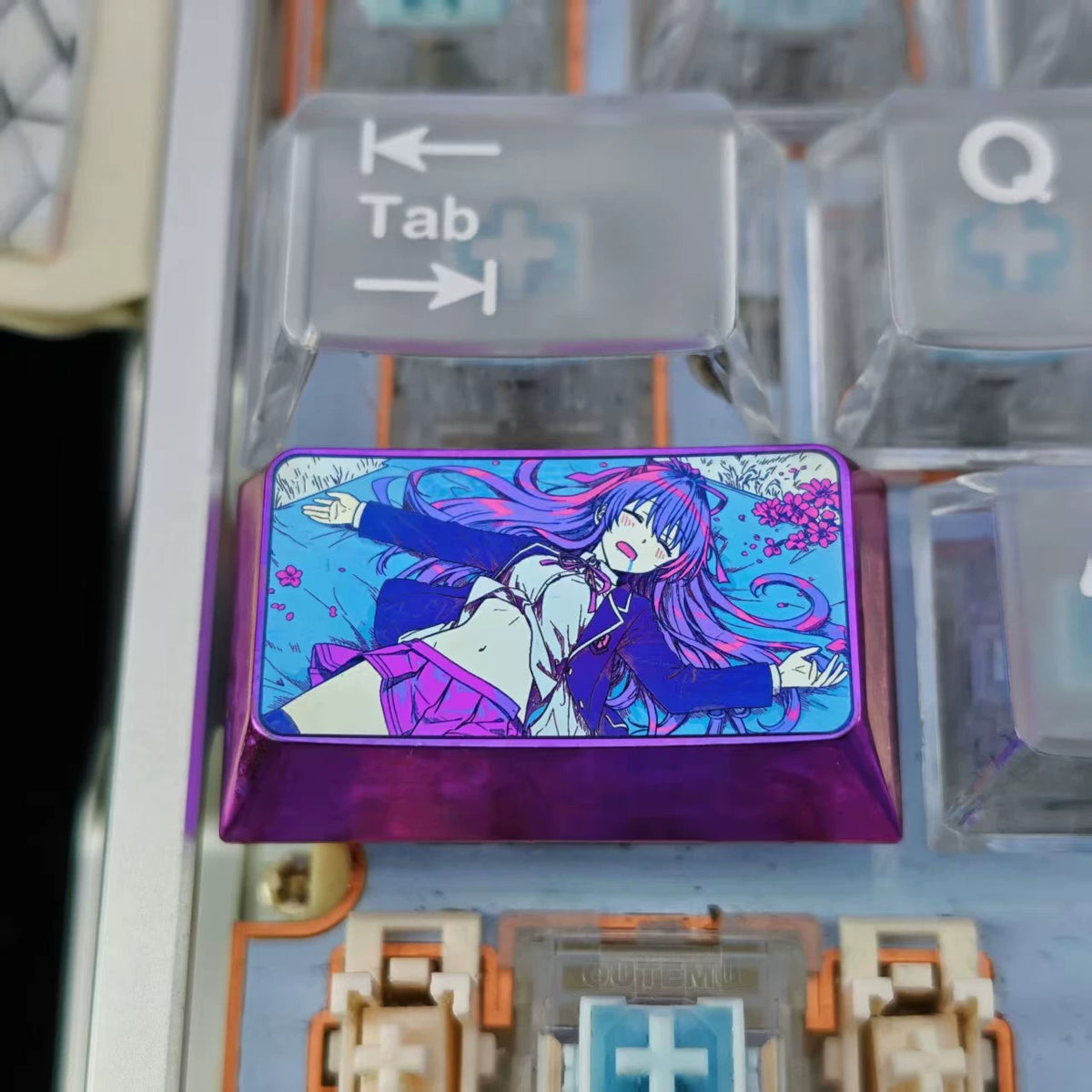 DATE A LIVE，Yatogami Tohka themed 1.75U titanium alloy personalized keycaps, mechanical keyboard decorative keycaps, anime and game cultural creative keycaps
