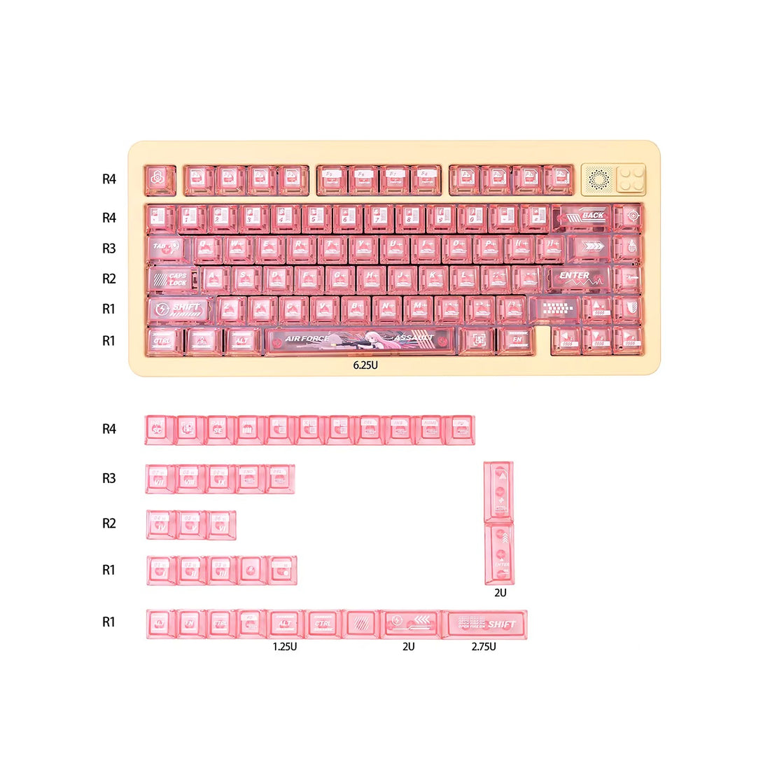 Air Force Assault keyboard keycap set, PC material sublimation technology, anime and game mechanical keyboard decoration keycap set