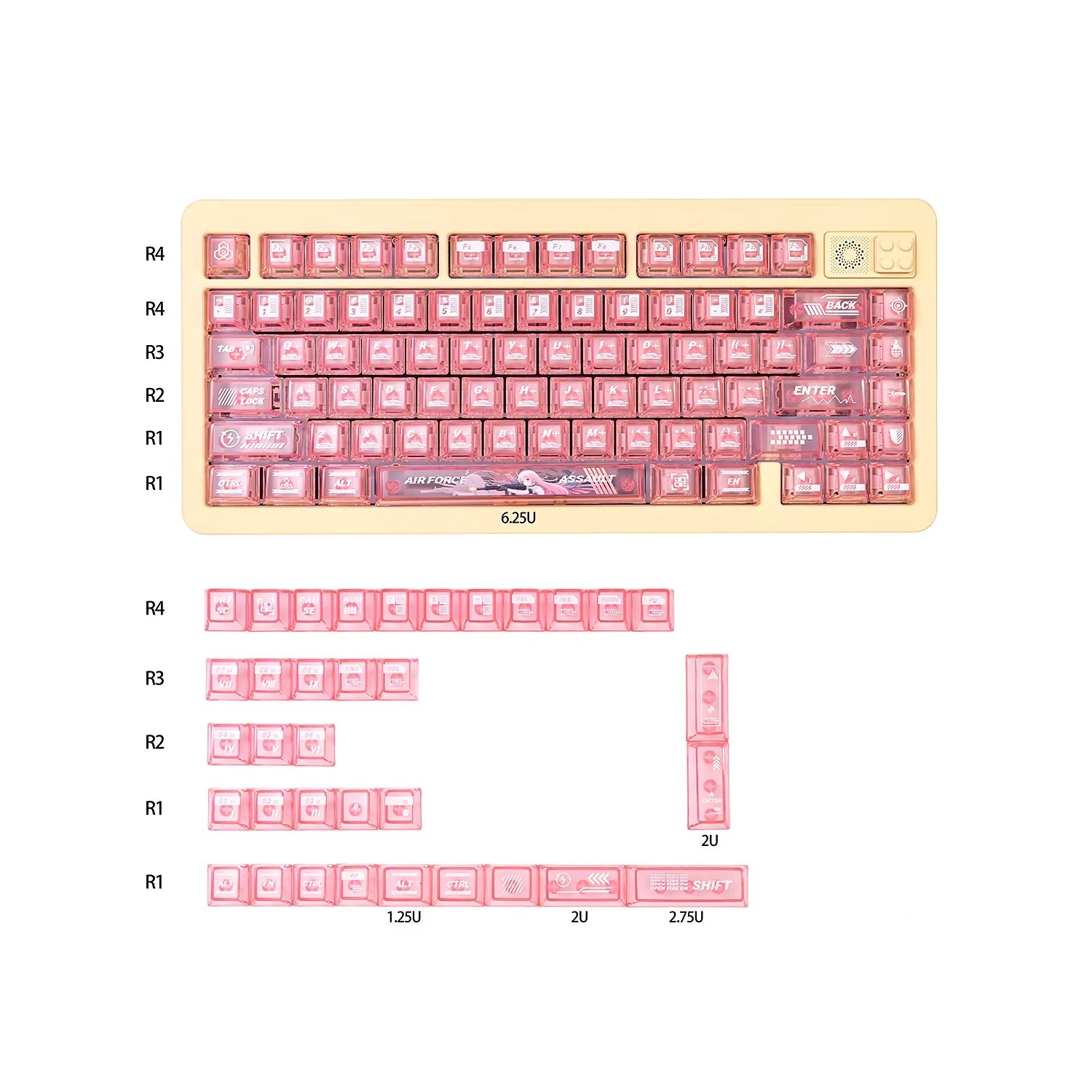 Air Force Assault keyboard keycap set, PC material sublimation technology, anime and game mechanical keyboard decoration keycap set