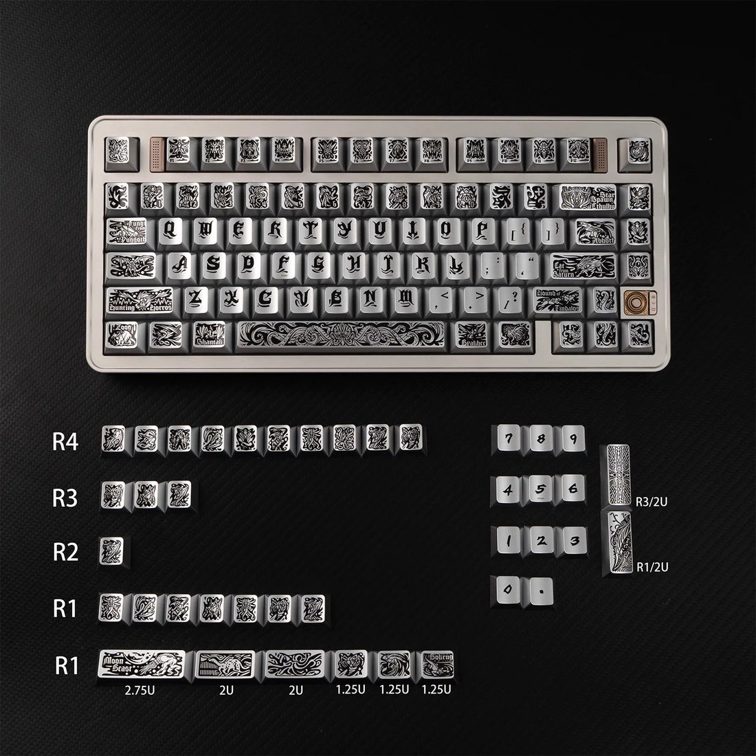 Ancient God, Cthulhu themed design, metallic paint texture, PBT material personalized keycap set, creative decorative keycap set, compatible with 61/64/68/75/84/87/104 mechanical keyboard replacement keycap
