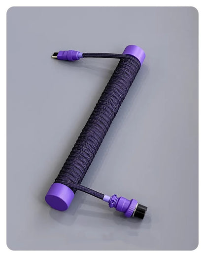 Dark night purple handmade custom keyboard 1.5M aviation plug spiral data cable, overall purple hardware purple