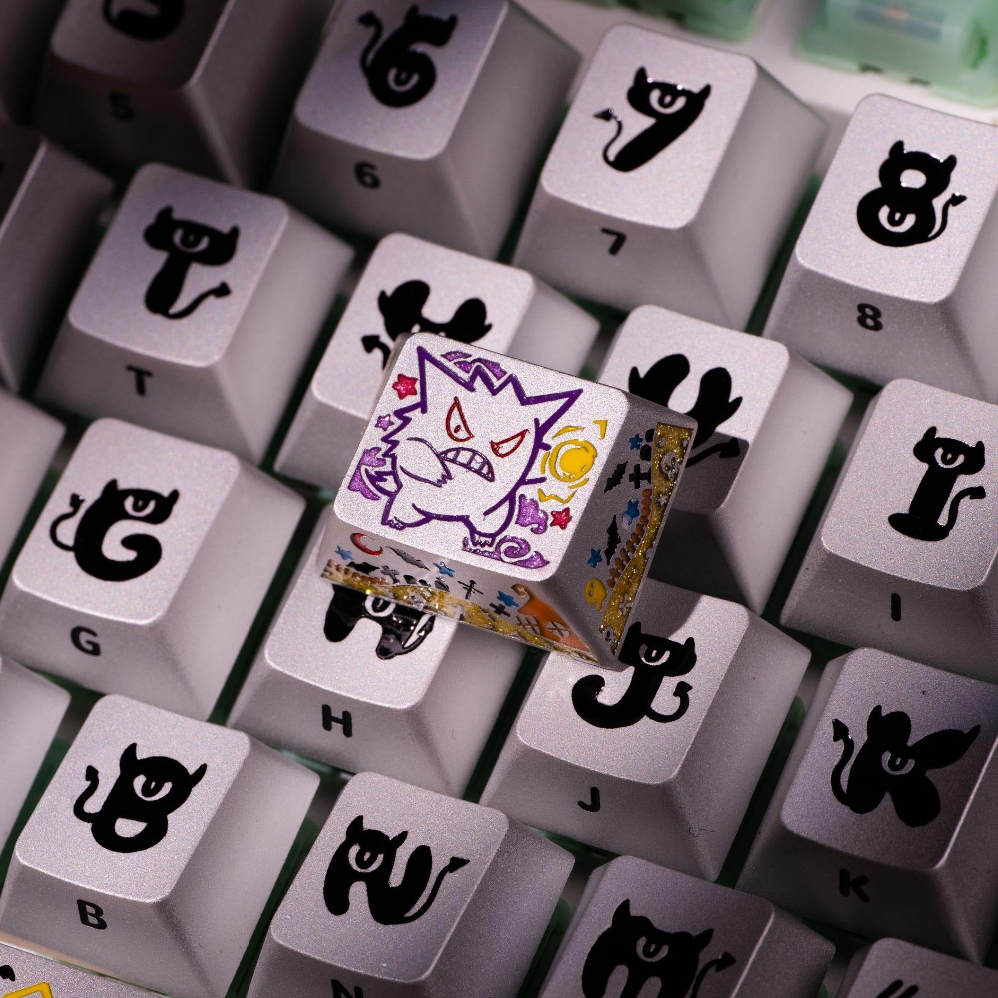 Pok é mon series, Gangar themed design, 17 key set, keycaps made of aluminum alloy material CNC integrated precision machining personalized keycaps, mechanical keyboard decorative keycaps