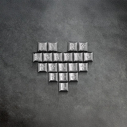 Vintage cross made of metal material, metal set retro medieval Gothic style creative keycap，Love type area/21 pieces/ a set mechanical keyboard, creative computer desktop matching keycaps, Mechanical keyboard decorative keycaps