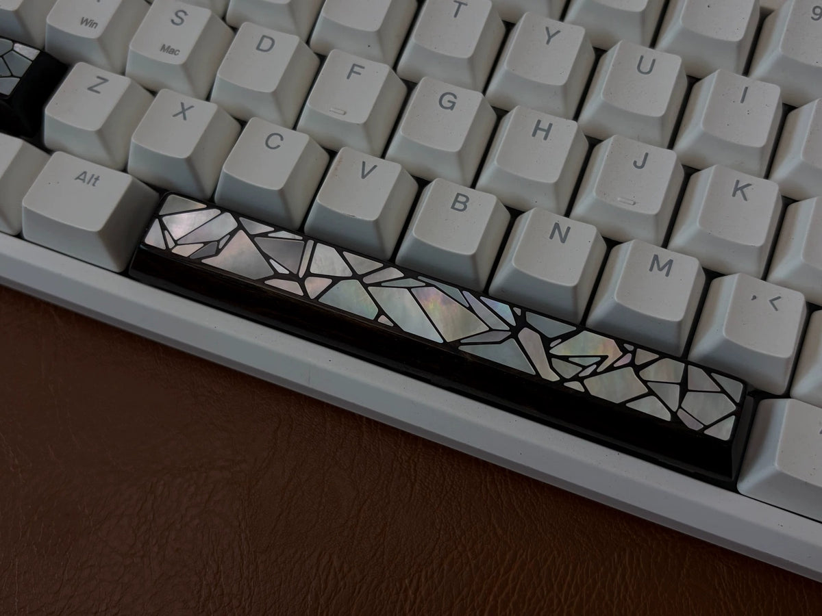 Purple Sandalwood Inlaid Shell Keycaps, 6.25U Spacebar handmade customized personalized keycaps, simple cultural and creative colorful pearl shells+wooden keycaps, mechanical keyboard art decoration keycaps