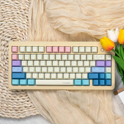 12 Constellation Theme Design, Macaron Color Matching PBT material personalized keycap set, mechanical keyboard replacement decorative keycaps, compatible with 61/64/68/75/84/87/104 key mechanical keyboard
