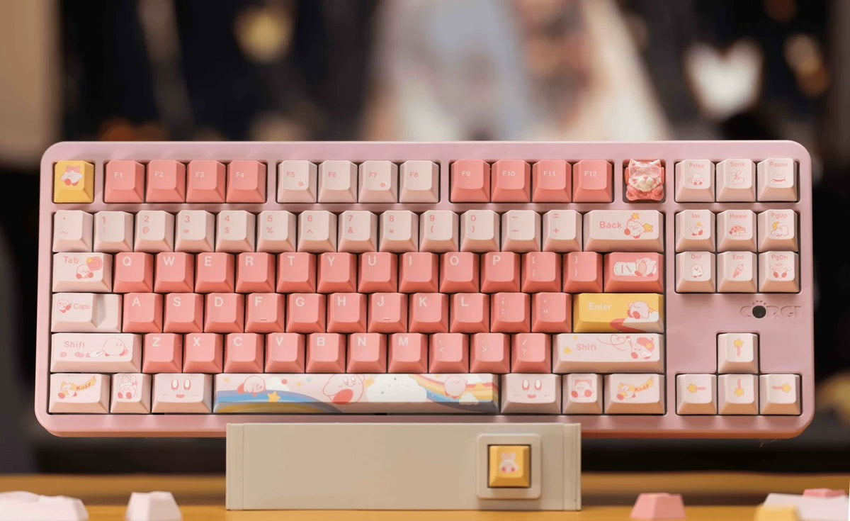 Kirby theme, PBT material, sublimation, Game anime Personalized keycap set, original factory height mechanical keyboard decorative keycap set，anime keycap set suitable for 61/64/68/75/84/87/104 Key Mechanical Keyboard