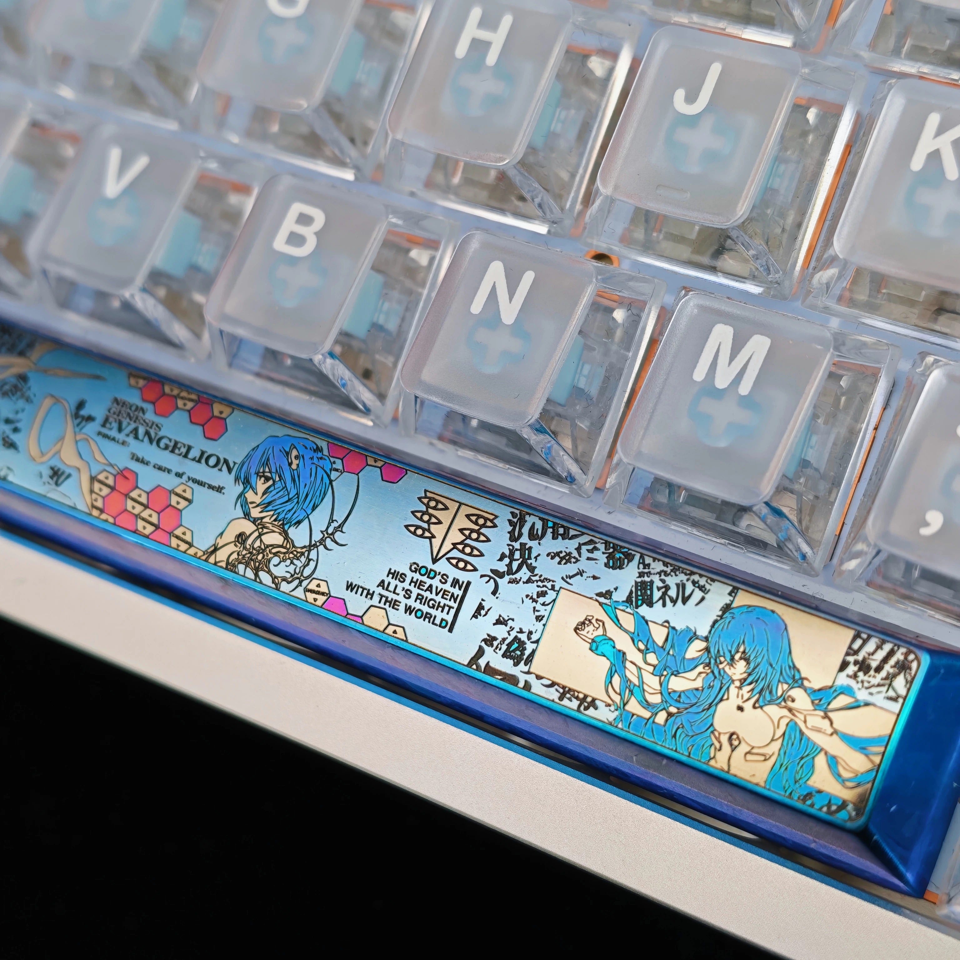 EVA series, Ayanami Rei theme, 6.25U space bar titanium alloy personalized keycaps, anime game theme design mechanical keyboard decoration keycaps