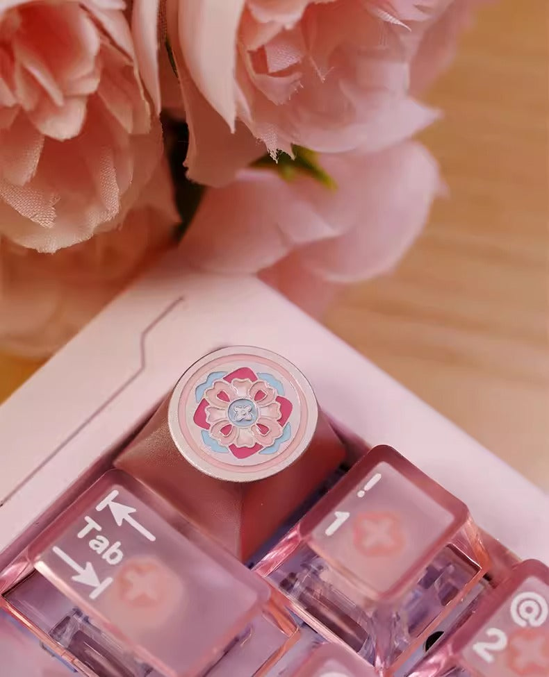 Designs of composite flowers, aluminum alloy metal keycaps, Chinese style personalized keycaps, mechanical keyboard decorations, keycaps