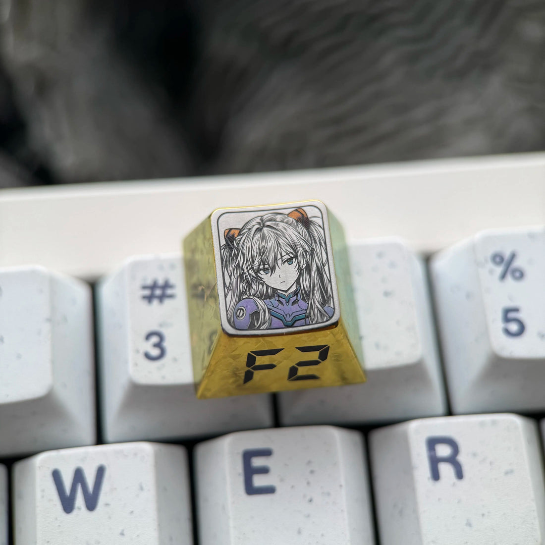 EVA， Asuka theme, F1-F12 precision carving 1 U titanium alloy personalized keycaps, anime and game cultural creative keycaps, mechanical keyboard decorative keycaps