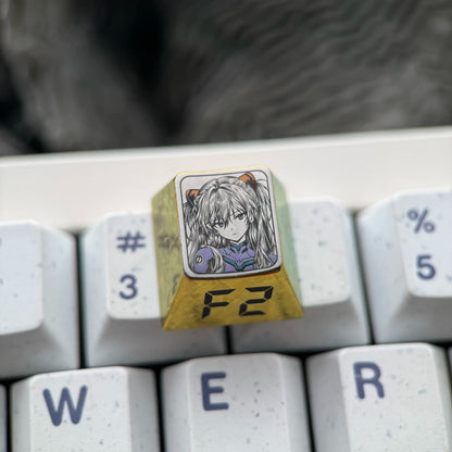 EVA， Asuka theme, F1-F12 precision carving 1 U titanium alloy personalized keycaps, anime and game cultural creative keycaps, mechanical keyboard decorative keycaps
