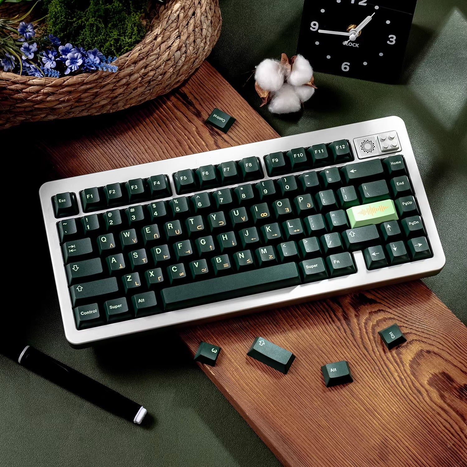 OMRON themed design, green PBT material personalized keycap set, factory height, compatible with Wooting/ROG EXTREME mechanical keyboard