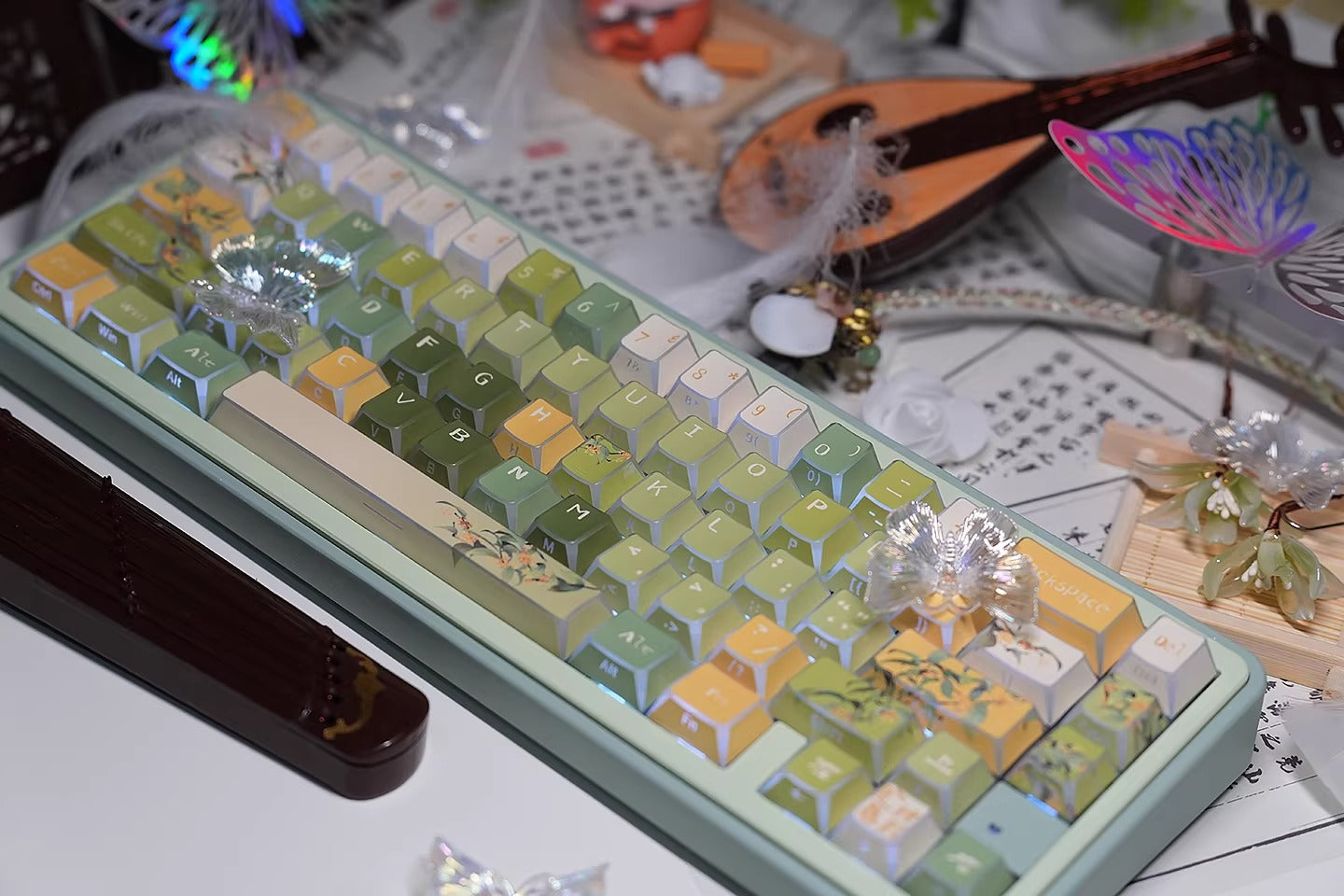 Oolong tea theme, afternoon tea, PBT material, sublimation， Personalized keycap set, original factory height mechanical keyboard decorative keycap set