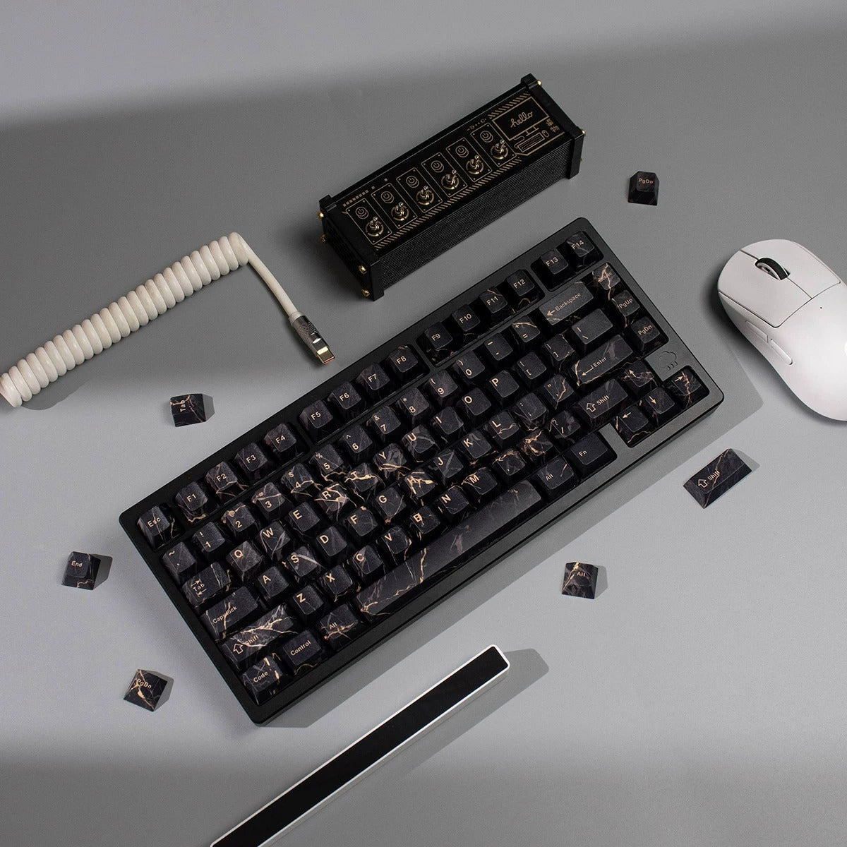 Minimally designed marble patterned keycap set, PBT Material Personalized Keycap Set, Compatible with 61/64/68/75/84/87/104 Key Mechanical Keyboard