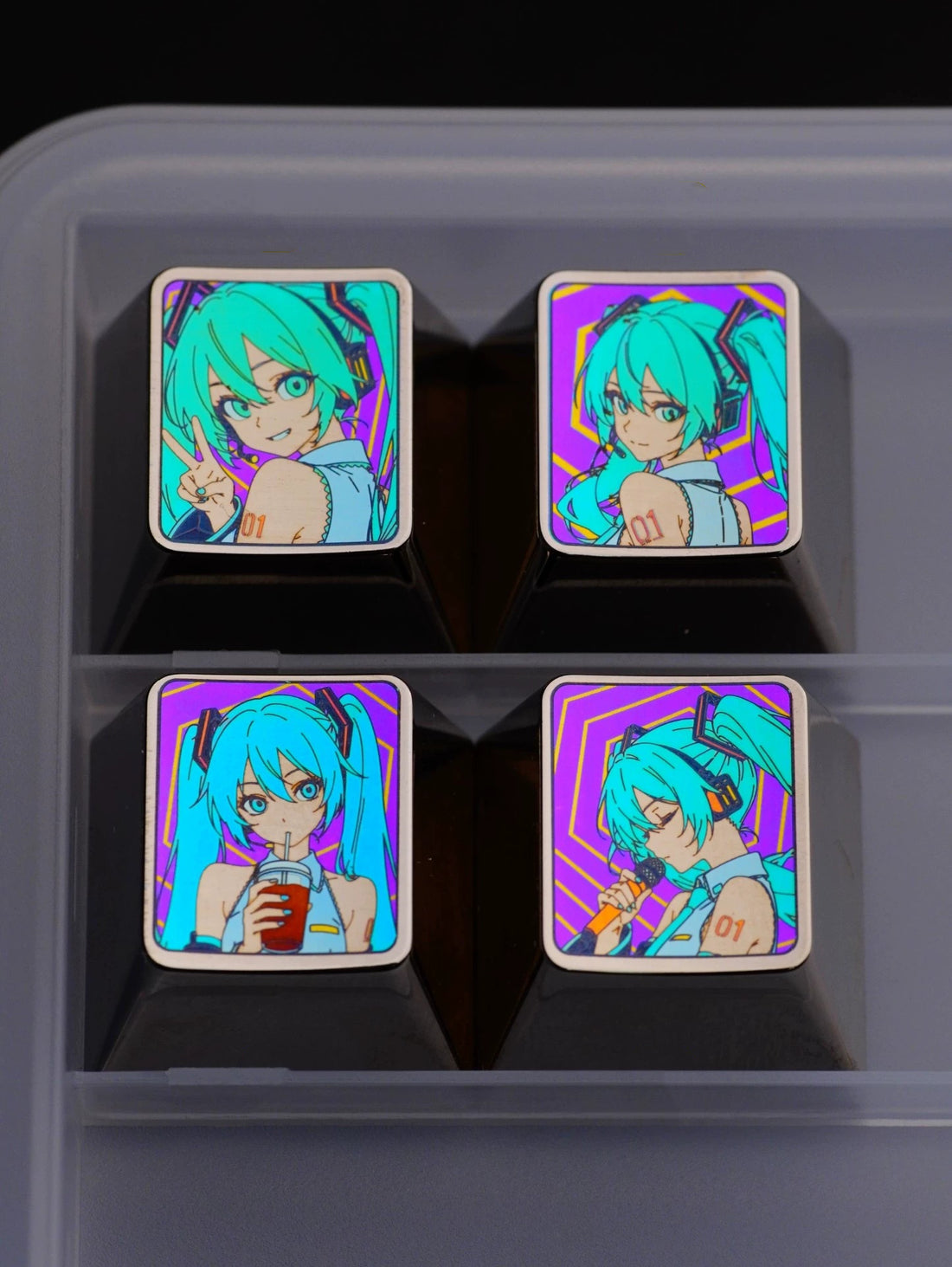 Hatsune Miku theme design, 1U titanium alloy personalized key cap, music animation metal decorative key cap, mechanical keyboard can replace art key cap