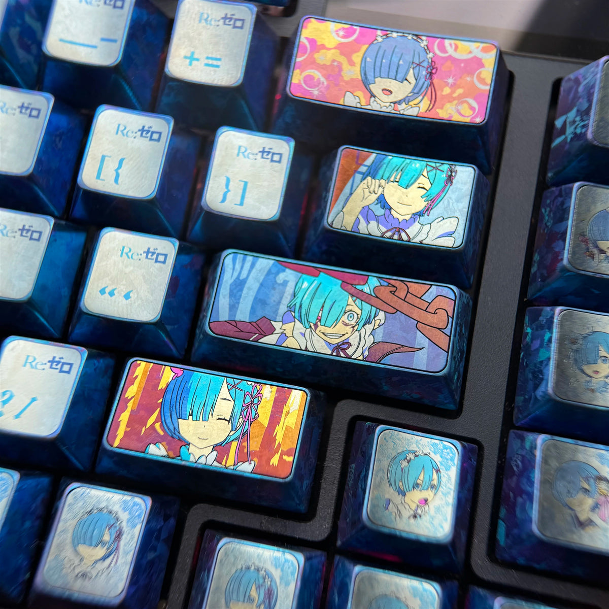 Re:Life in a different world from zero， Rem， Big key collection set Titanium alloy personalized keycaps, anime and game cultural creative keycaps, mechanical keyboard decorative keycaps