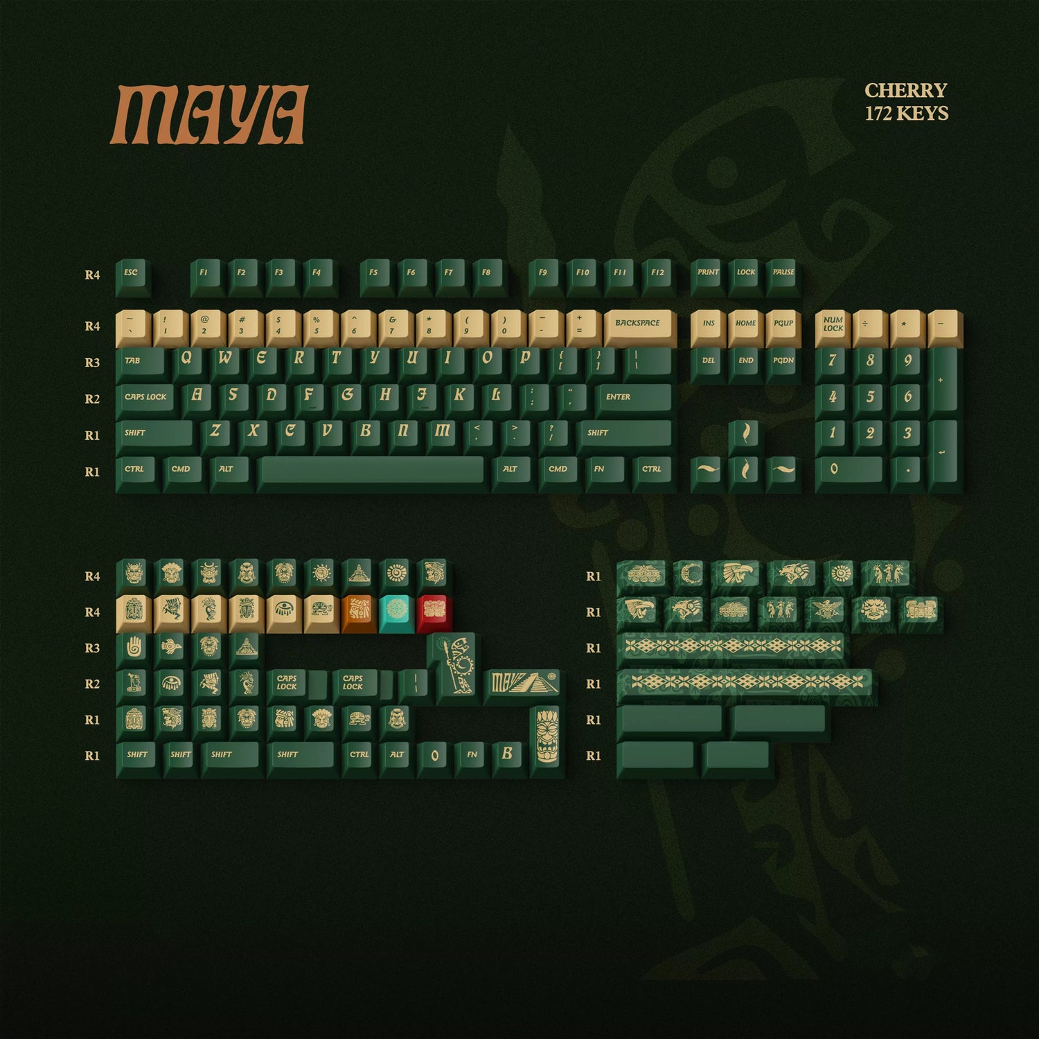 Maya ancient civilization themed keycaps, PBT material sublimation technology, mechanical keyboard themed personalized decorative keycaps