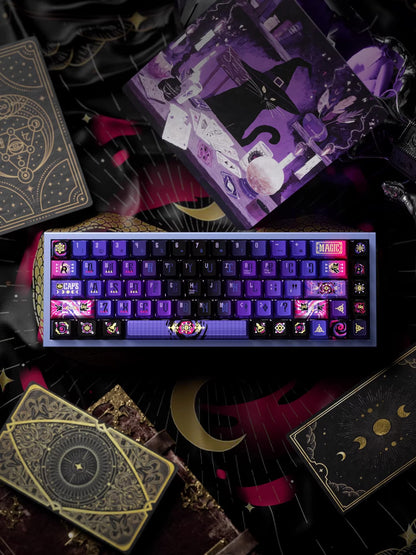 Secret Olympics Purple Black Cat Metal Paint PBT Customized Heat Sublimation Keycap Game Esports Mechanical Keyboard Decorative Keycap Set