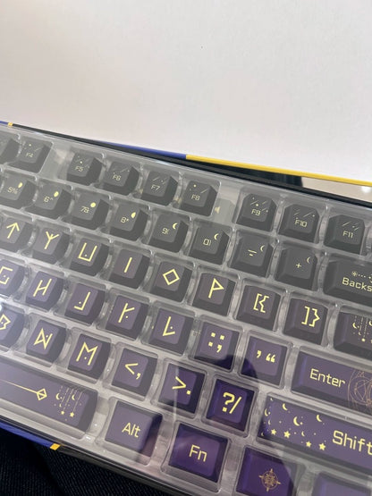 Night Sky Fantasy Theme Design with Large Characters PBT material personalized keycap set, mechanical keyboard replacement decorative keycaps, Starry Sky Divination Keycaps Compatible with 61/64/68/75/84/87/104 Key Mechanical Keyboards