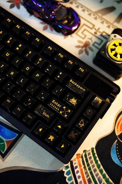 Pixel game theme original design retro arcade game personalized keycap set metal keycap glossy black electroplating, electroplating coating compatible with ROG Extreme ASUS estore/Angry Miao/Razer