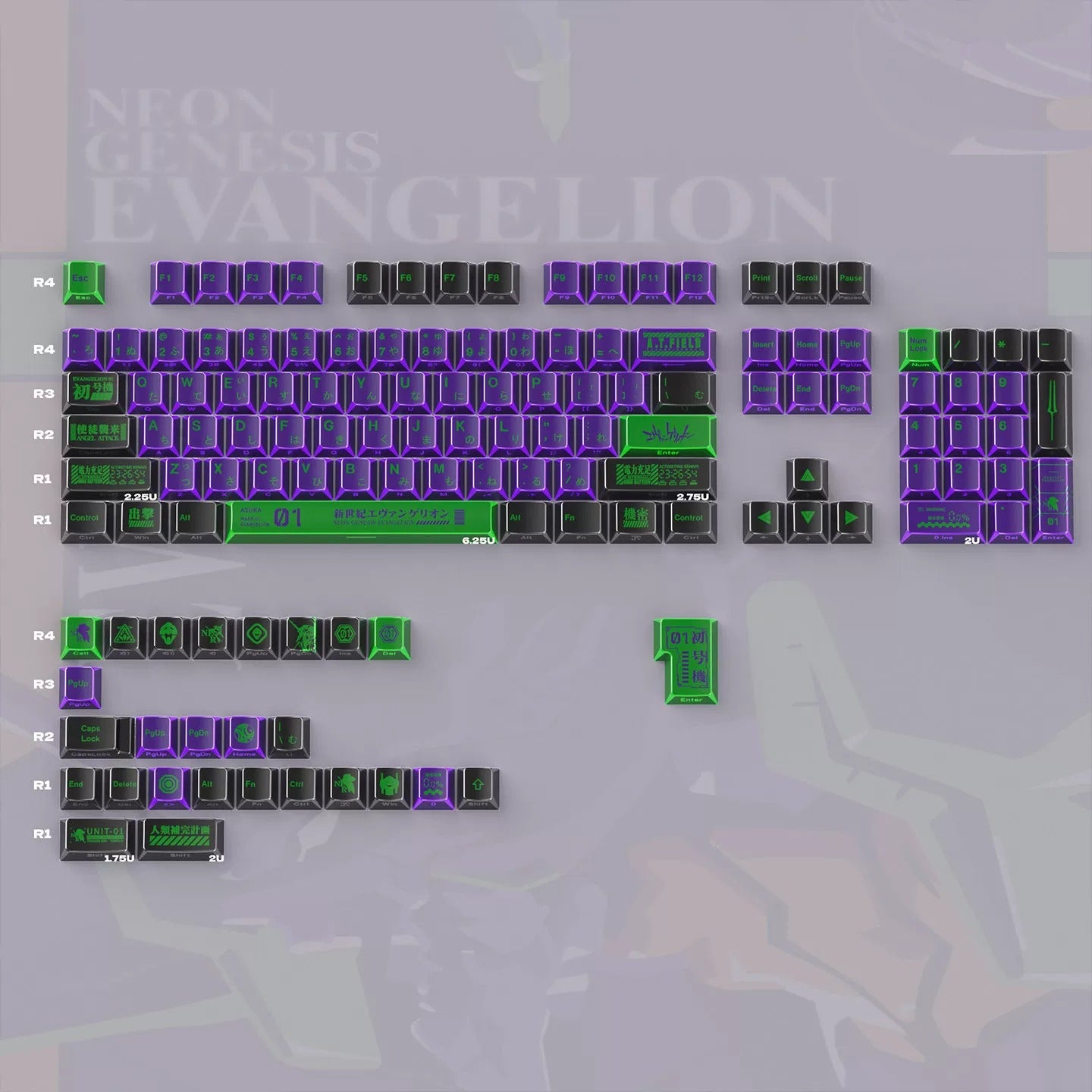 EVA series, EVANGELION-01 theme, folded translucent personalized keycap theme series, PBT material anime game theme creative keycap set