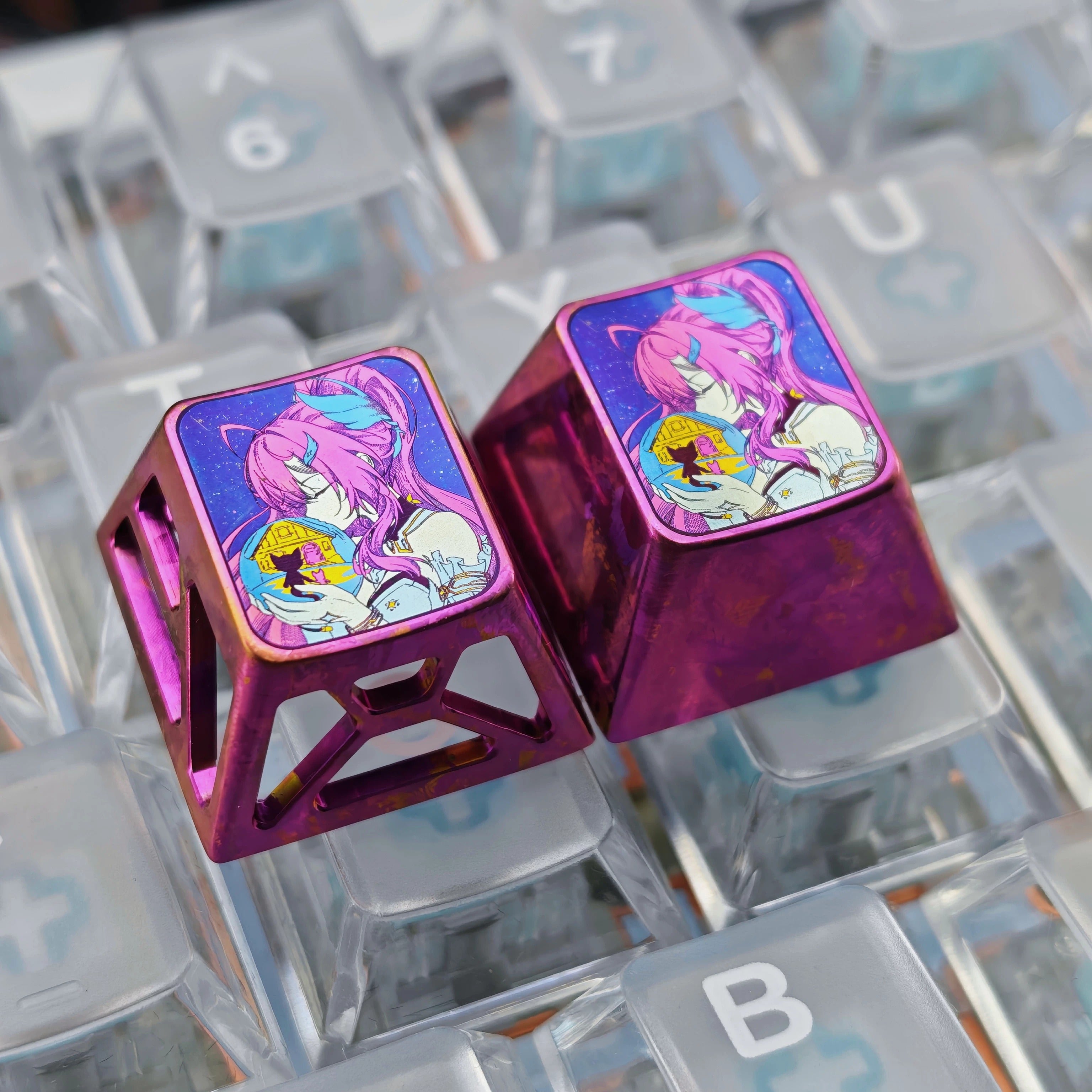 Wuthering Waves, Aemeath, 1U titanium alloy personalized keycaps, anime, gaming, cultural and creative mechanical keyboards, metal decorative keycaps