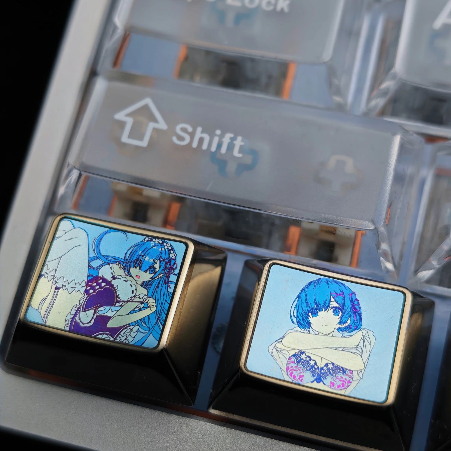 Re:Life in a different world from zero，Rem，1.25U Titanium alloy personalized keycaps, anime creative culture metal material keycaps, mechanical keyboard decorative keycaps