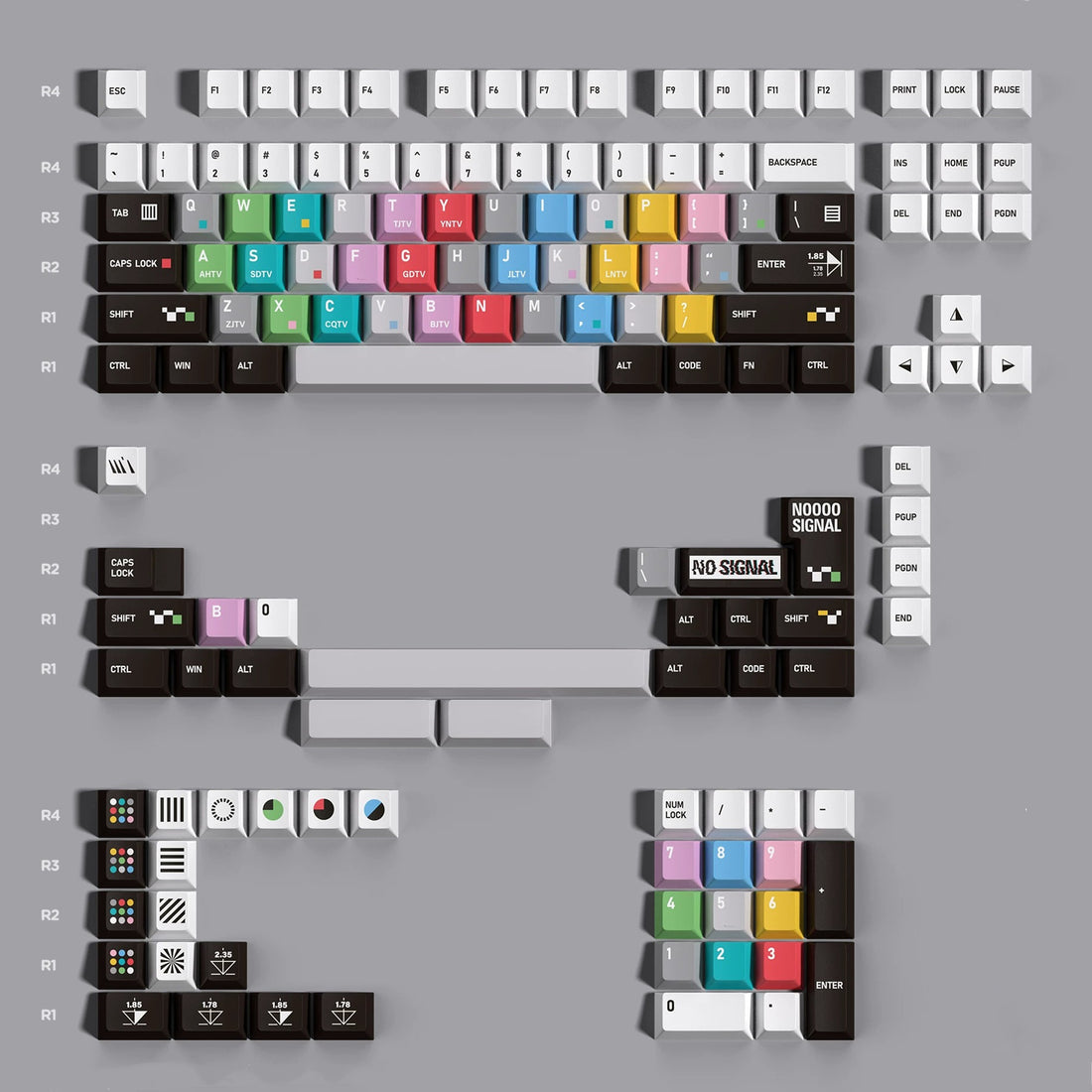 Shutdown theme design color collage PBT material personalized keycap set, mechanical keyboard replacement decorative keycaps, compatible with 61/64/68/75/84/87/104 key mechanical keyboard