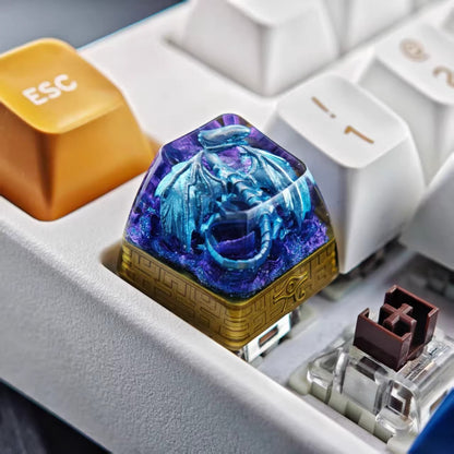 Duel Monsters，Yu-Gi-Oh！ Trading CARD GAME, Blue Eyes White Dragon crystal resin personalized keycaps, anime and game creative peripheral keycaps