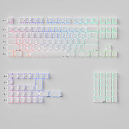 White translucent minimalist design keycap folding shadow, 4-sided hollow translucent front engraving customized keyboard PC+PBT compatible with 61/64/68/75/84/87/104 mechanical keyboard
