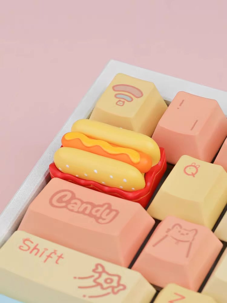 Cute hot dog resin material personalized keycaps, customized resin decorative keycaps, delicious food shaped decorative keycaps