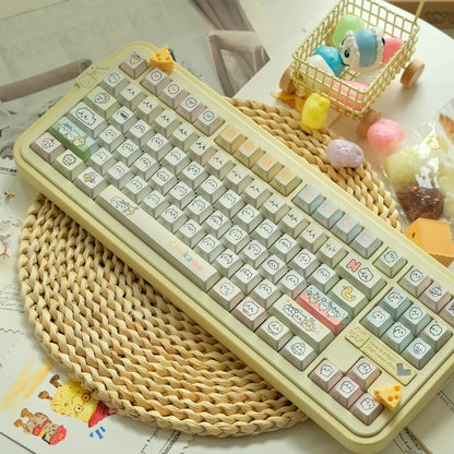 Chiikawa theme design, 4-sided folded transparent series, custom set personalized keycap series，PBT material, Original factory height, compatible with 61/64/68/75/84/87/104 mechanical keyboard keycap set