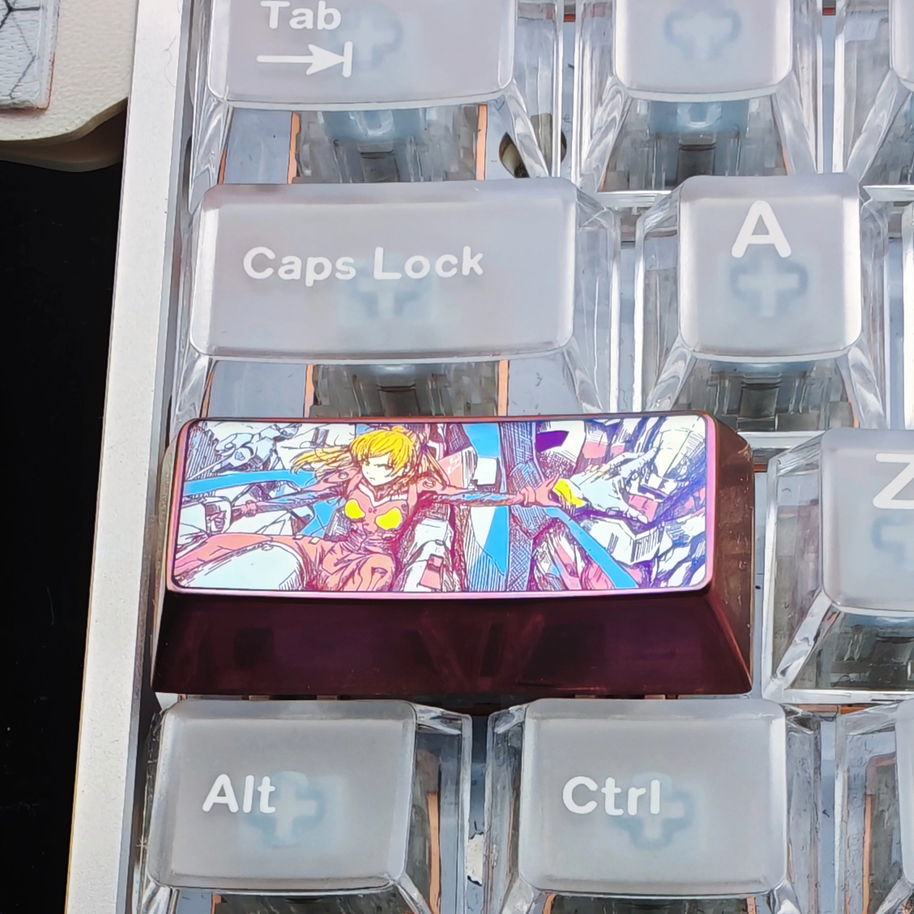 EVA series, Asuka 2.25U sketch style titanium alloy personalized keycaps, anime, gaming, cultural and creative mechanical keyboard decorative keycaps