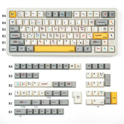 Retro graffiti retro color mechanical keyboard replaceable keycap set PBT material material personalized keycap set, compatible with 61/64/68/75/84/87/104 mechanical keyboard replacement keycap