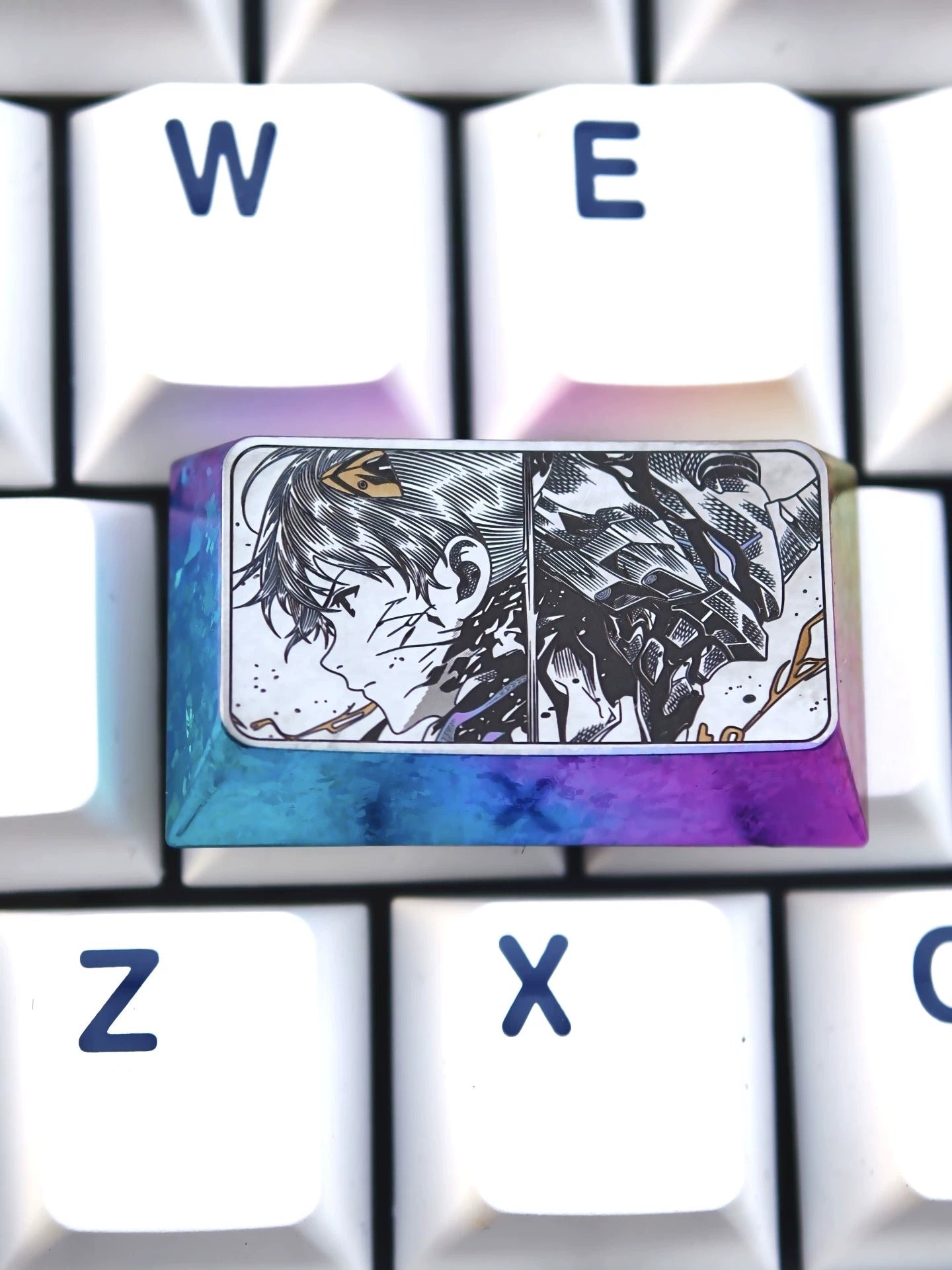 EVA，EVANGELION-01/Ikari Shinji， Precision carved 1.75U titanium alloy personalized keycaps, creative keycaps for anime and game design, mechanical keyboard decorative keycaps.