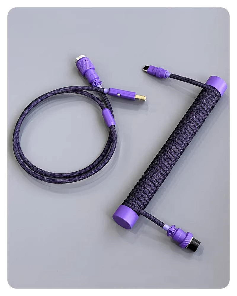 Dark night purple handmade custom keyboard 1.5M aviation plug spiral data cable, overall purple hardware purple