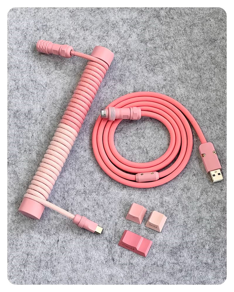 Sakura pink dual tone handmade custom keyboard aviation plug spiral data cable