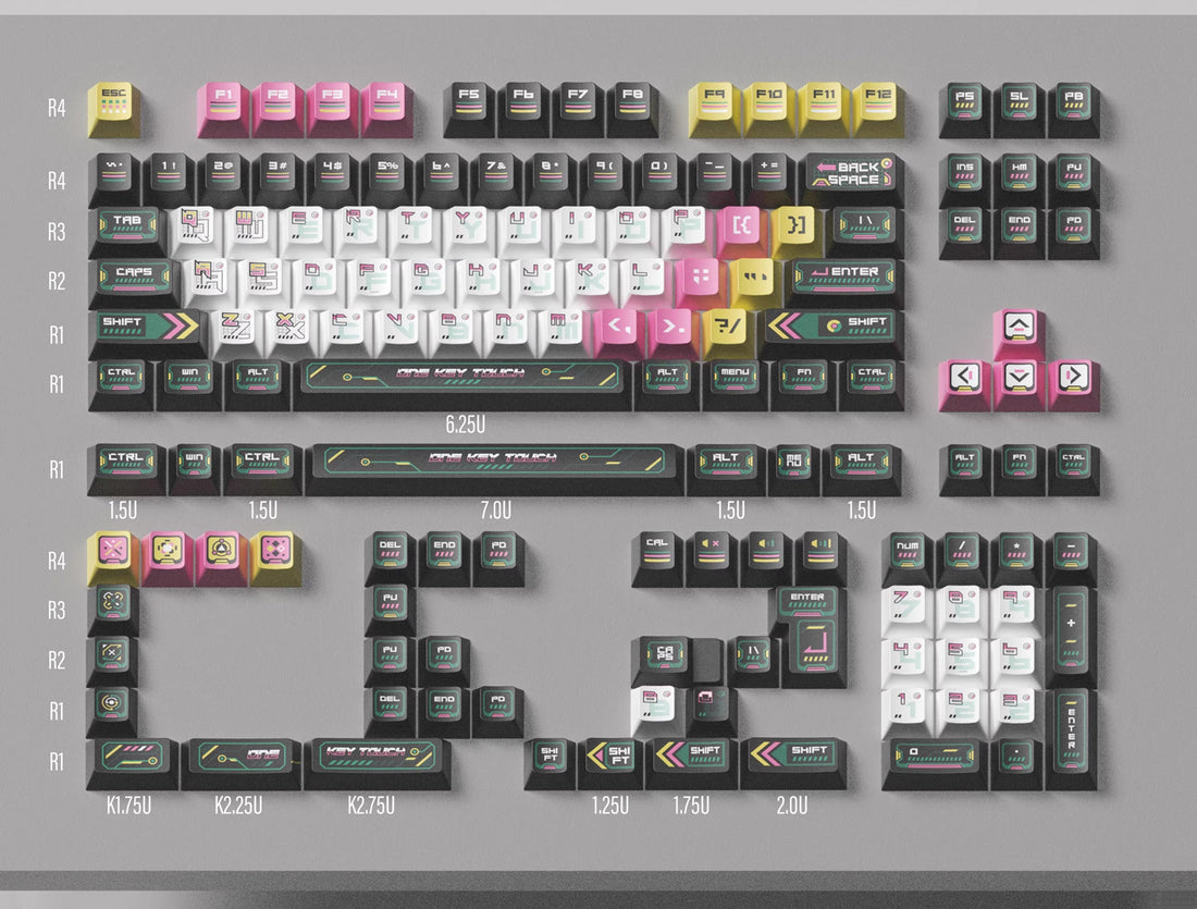 Cyber terminal theme creative design keycap set, original factory height 146 keys, five sided heat sublimation adaptation, mechanical magnetic axis keyboard, customized keycap