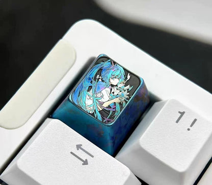 Hatsune Miku Long Hair Lily 1 U titanium alloy personalized keycaps, anime and game cultural creative keycaps, mechanical keyboard decorative keycaps