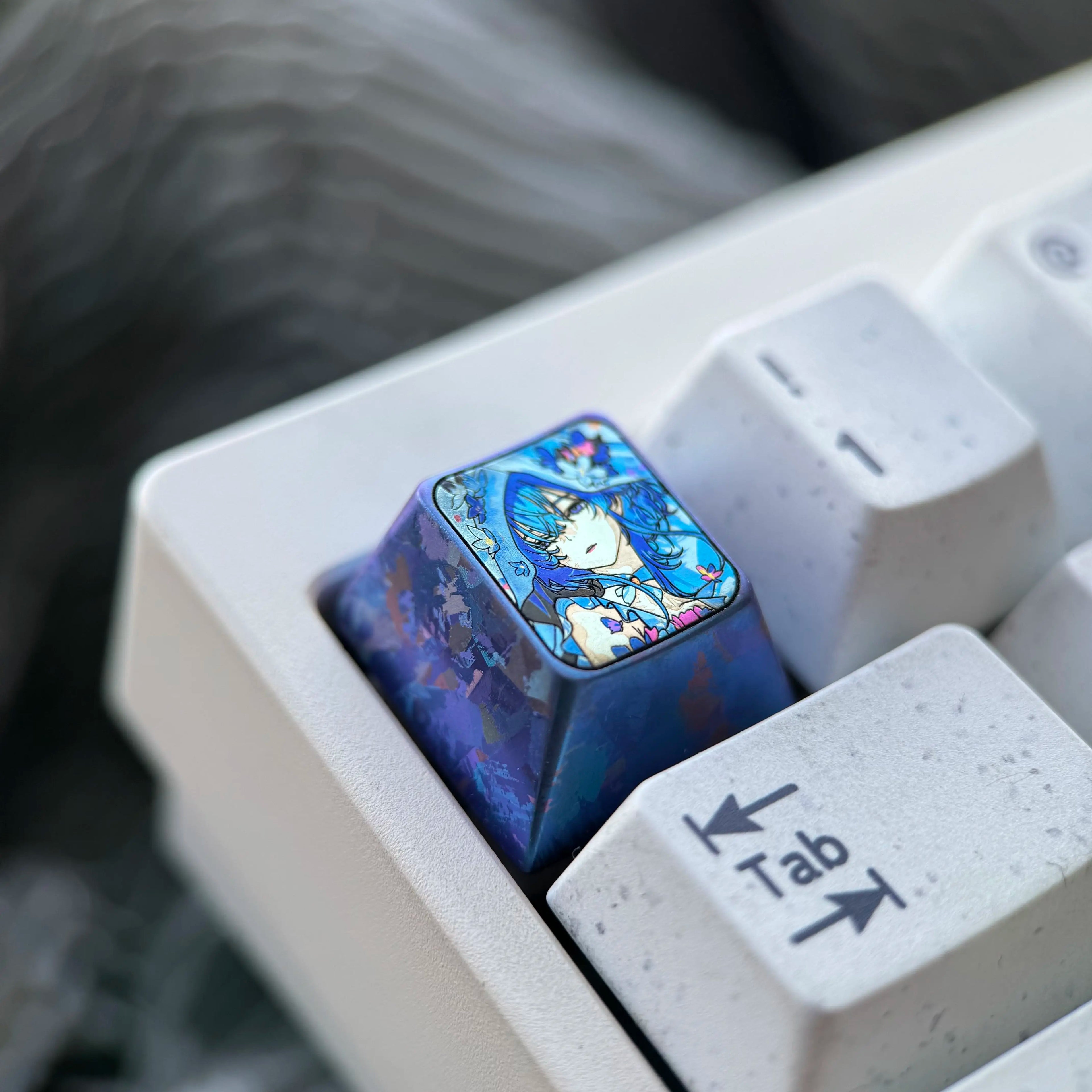 Wuthering Waves, The Shorekeeper theme, 1U titanium alloy personalized keycaps, anime game metal keycaps, mechanical keyboard decorative keycaps