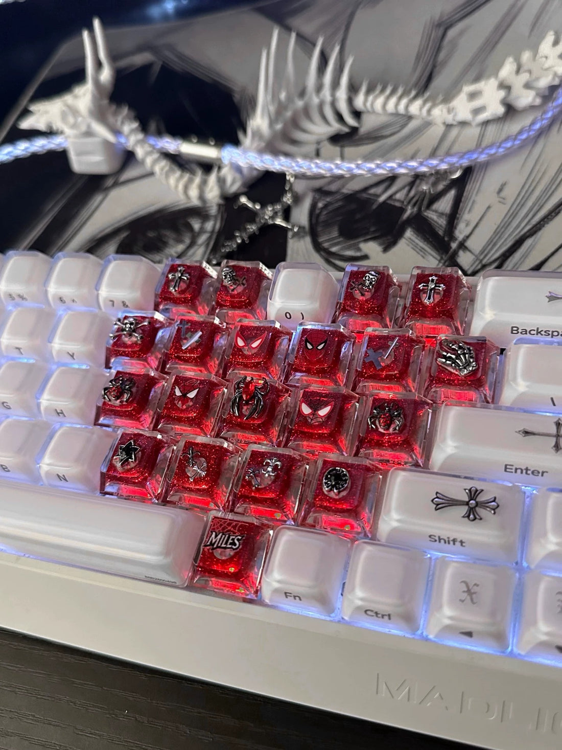 Spider Man themed creation, superhero keycaps, Love type area/21 pieces/ a set mechanical keyboard, creative computer desktop matching keycaps, Mechanical keyboard decorative keycaps