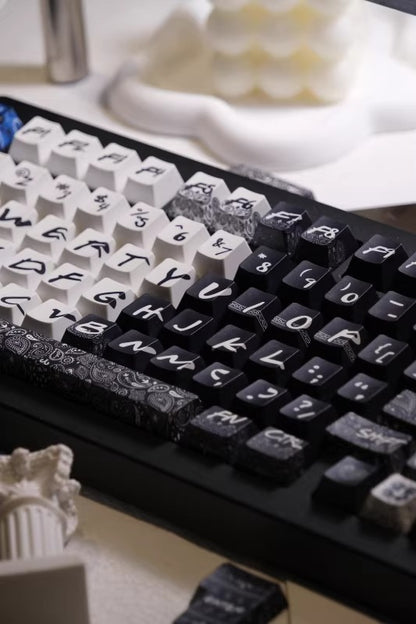 Paisley pattern, black and white dual color matching custom set personalized keycap series, PBT material, compatible with 61/64/68/75/84/87/104 mechanical keyboard keycap set