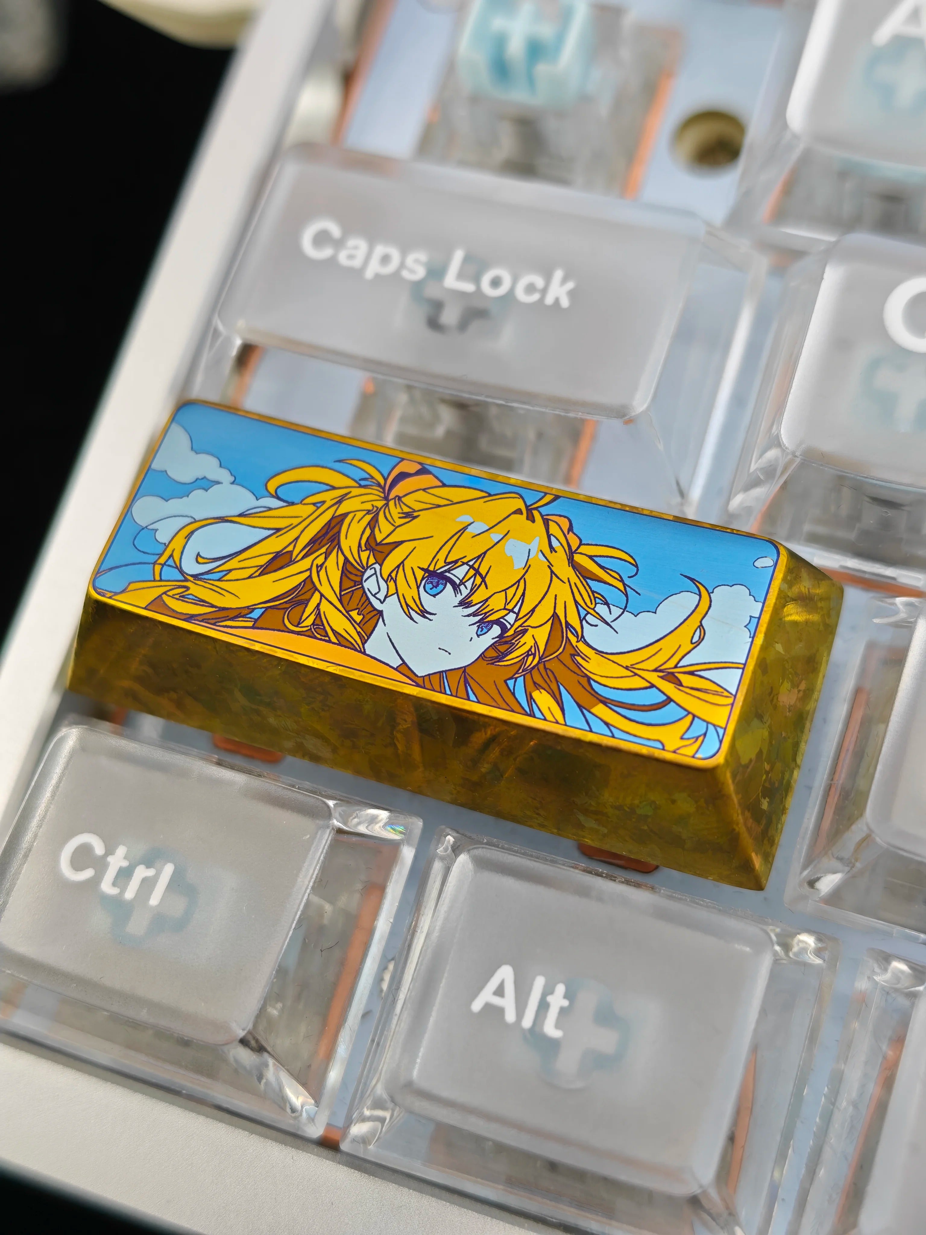 EVA， Asuka, Yellow Hair Version 2.25 U Titanium alloy personalized keycaps, anime and game cultural creative keycaps, mechanical keyboard decorative keycaps