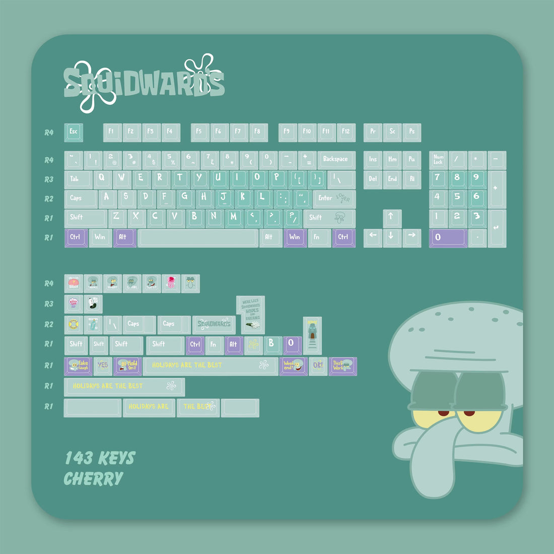 SpongeBob SquarePants, Squidward Quincy Tentacles themed personalized keycap set, PBT material factory height, creatively decorated keycaps