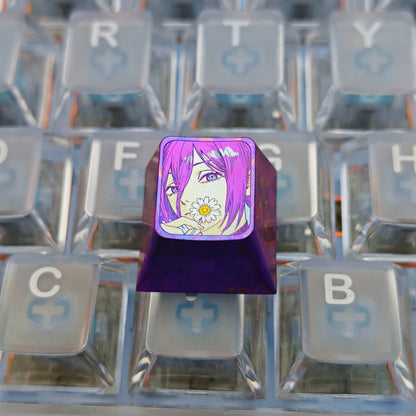 Chainsaw Man, Reze themed design, 1U titanium alloy decorative keycaps, anime, gaming, cultural and creative peripheral products, mechanical keyboards, metal personalized keycaps