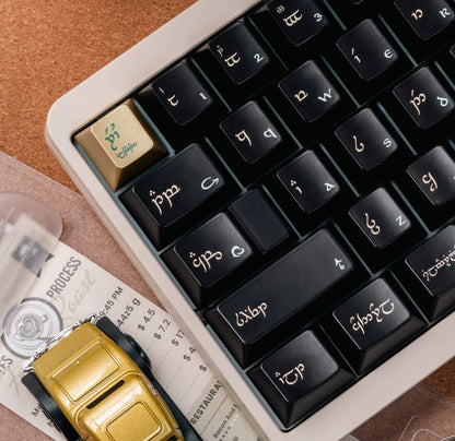Elf Diamond Black Gold Color Match Keycap Set, Creative Keycap Cultural Art Keycap PBT Material Personalized Keycap Set, Compatible with 61/64/68/75/84/87/104 Key Mechanical Keyboard