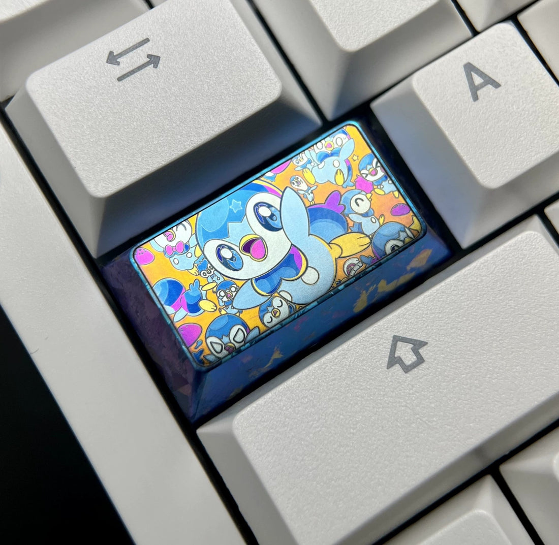 Pok é mon, Piplup 1.5 U/1.75U titanium alloy personalized keycaps, mechanical keyboard metal decorative keycaps, anime and game culture peripheral keycaps