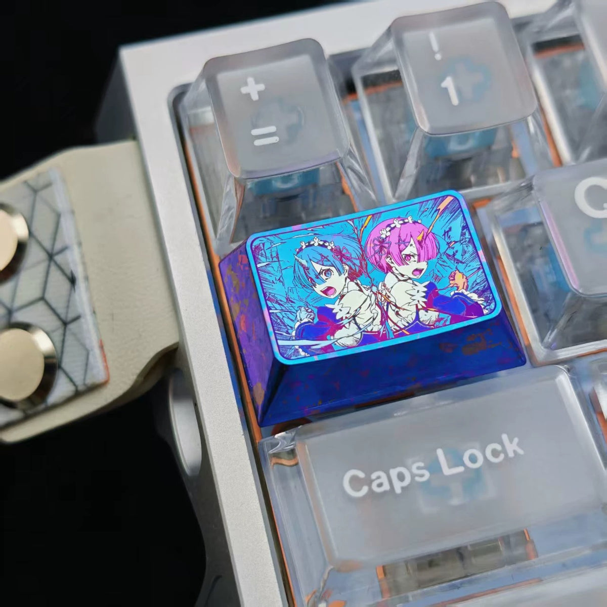 Re:Life in a different world from zero，1.5 U titanium alloy personalized keycaps, mechanical keyboard metal decorative keycaps, anime and game culture peripheral keycaps