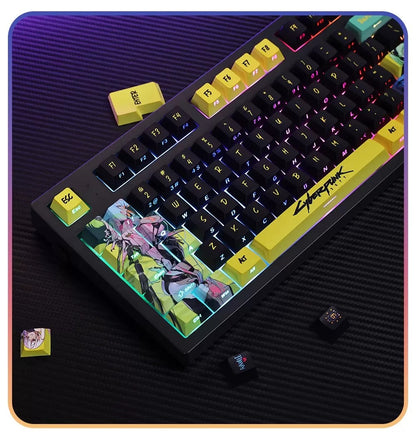 Cyberpunk: Edgerunners, PBT material personalized keycaps, mechanical keyboard replacement keycap set, anime and game cultural and creative keycaps set, Compatible with 61/64/68/75/84/87/104 Key Mechanical Keyboard Keycap Set