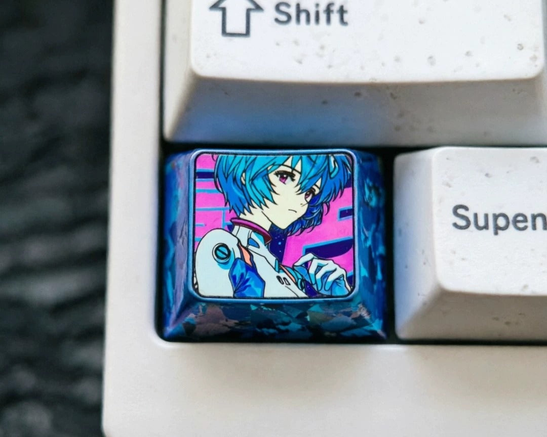 EVA, Ayanami Rei Theme Design, 1.25 U titanium alloy personalized keycaps, mechanical keyboard metal decorative keycaps, anime and game culture peripheral keycaps