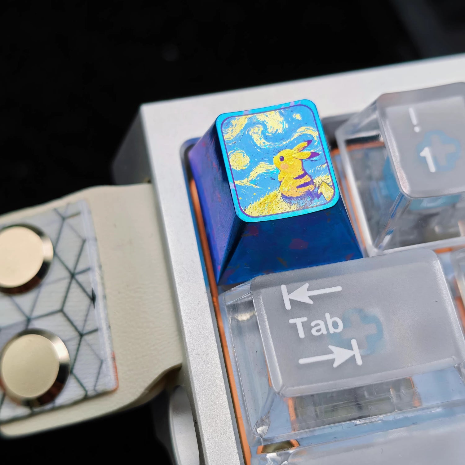 Pok é mon series, Starry Sky Pikachu 1U titanium alloy metal personalized keycaps, anime and game culture creative decorative keycaps